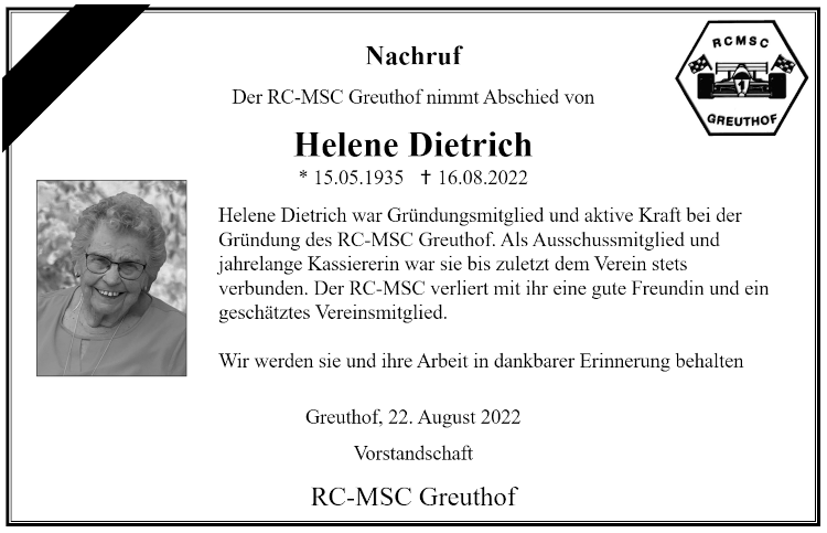 Nachruf Helene Dietrich
